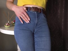 Sexy Milf Teasing Her Big Cameltoe In Tight Blue Jeans