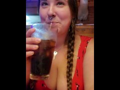Big Titted Mistress Wearing Chastity Key in Public!