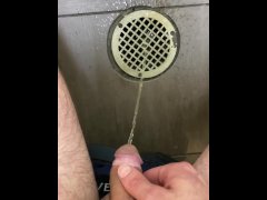 caught naughty pissing jerking off into floor drain of public woman restroom desperate moaning messy