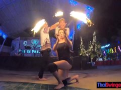 Amateur couple watches a fire show and has hot sex once back in the hotel