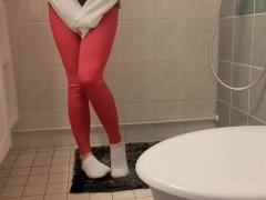 I pee in my red yoga pants and white socks