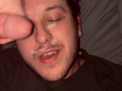Thick cock shoots cum all over my face